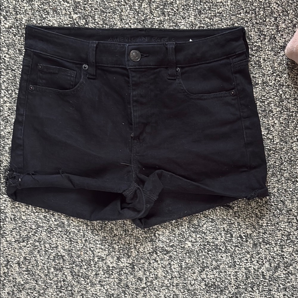 American Eagle Black Jean Shorts Distressed Cut-Off